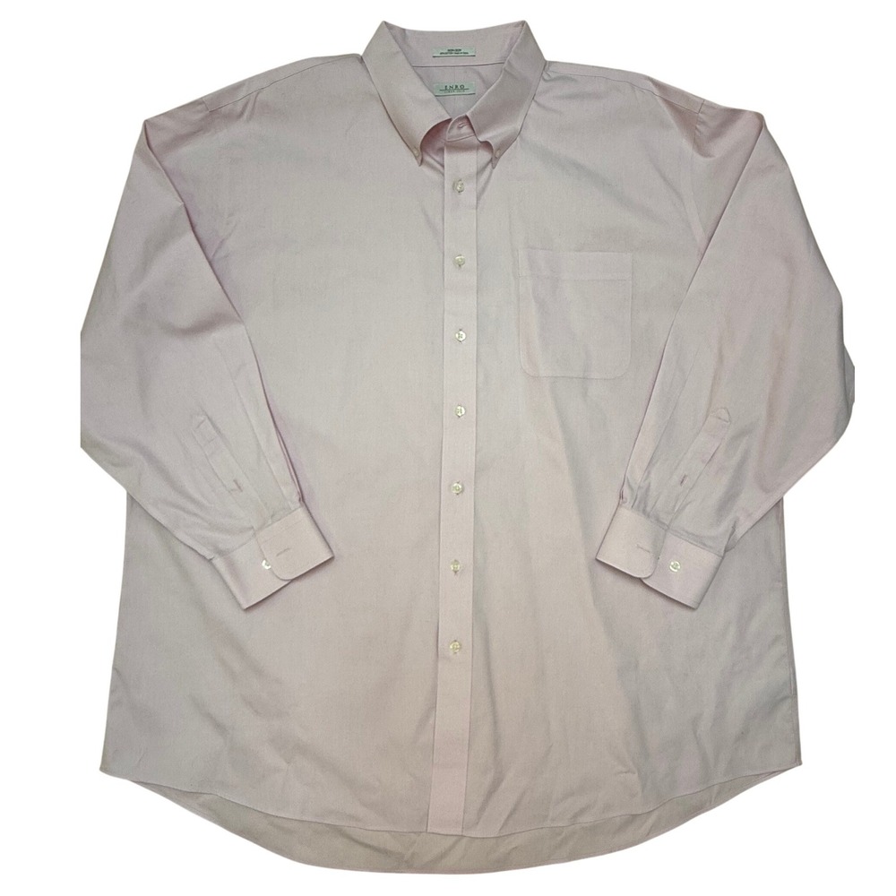 Enro Mens Pink Non-Iron Cotton Button Down Dress Shirt Size 19 34-35 Big